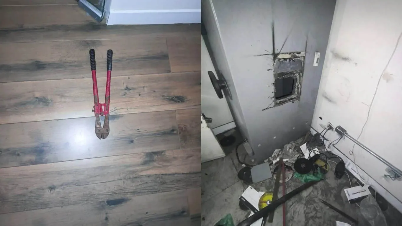 Cenário do banco, após invasão dos assaltantes