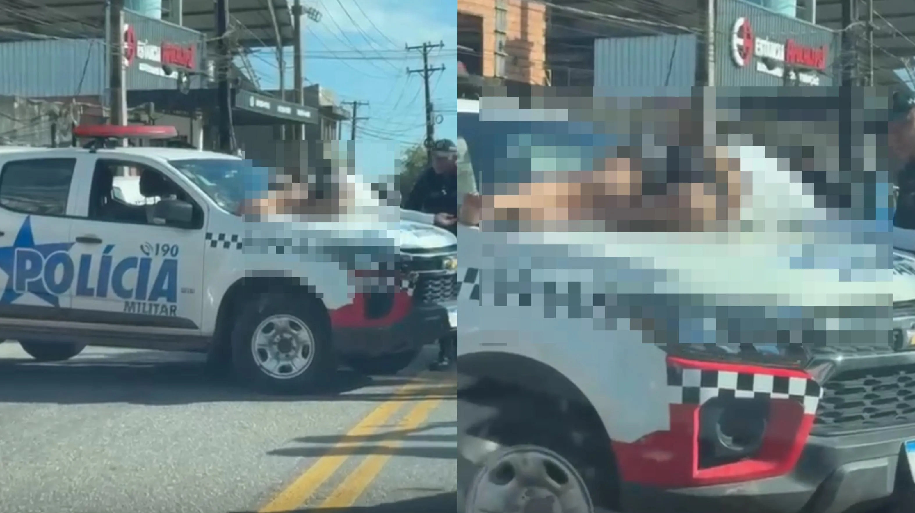Motociclista acabou parando em cima da viatura da PM após colisão.