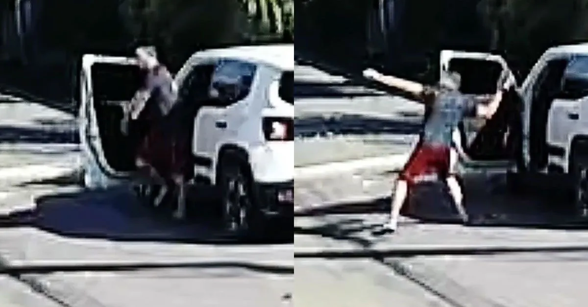 Câmeras de segurança registraram o momento em que motorista desce de veículo, lança um objeto contra o templo e foge em seguida.