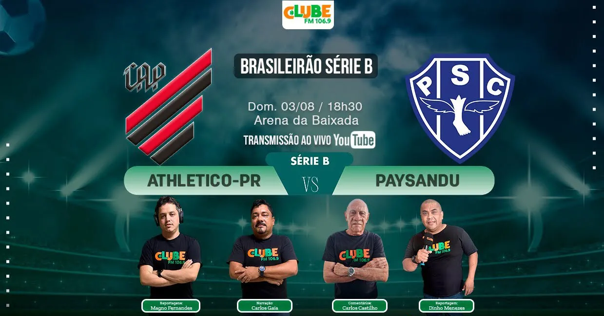 A Rádio Clube do Pará transmite todas as emoções de Athletico-PR x Paysandu neste domingo (3).