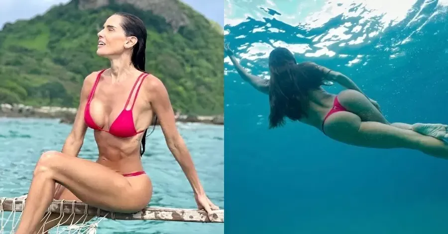 Deborah posou para os cliques em um barco, também registrou momentos em uma prancha e não deixou de mostrar seu mergulho nas águas cristalinas do destino paradisíaco.