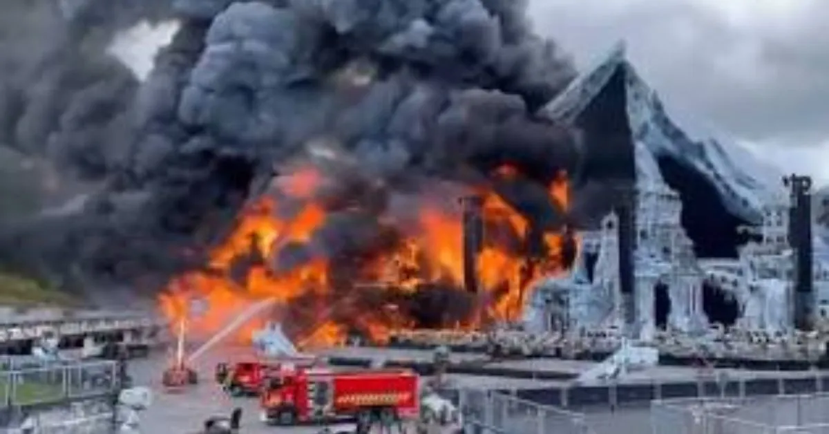 Estrutura pegou fogo em Boom, na Bélgica, um dia antes da abertura oficial.