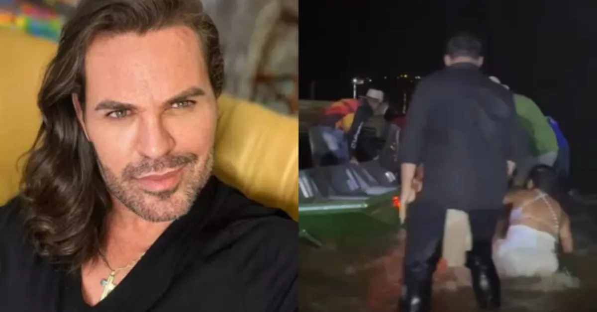 Segurança de Eduardo Costa empurra fã no rio após show no município de Xinguara, no Pará.