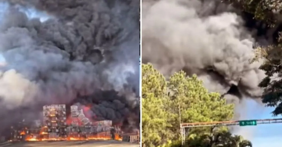 Uma indústria localizada no bairro Bonsucesso, em Guarulhos, foi atingida por um incêndio de grandes proporções na tarde deste sábado (26).