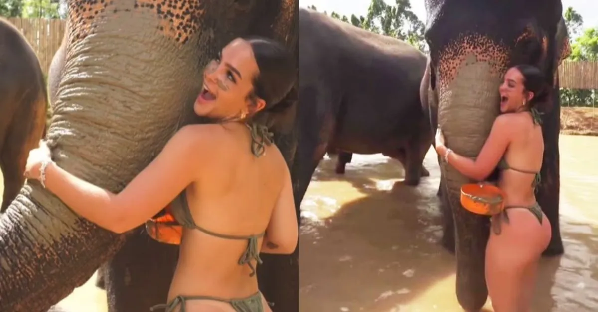 A atriz está passando férias na Tailândia após concluir as gravações de um filme.