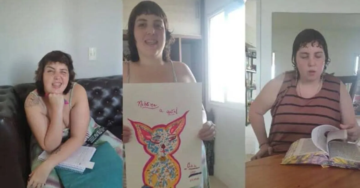 Ela carrega caderno de desenhos e materiais de arte; qualquer informação pode ajudar a localizá-la