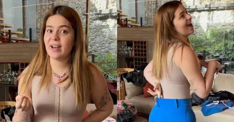 Em vídeo publicado em suas redes sociais nesta quinta-feira (10), a ex-BBB mostrou-se experimentando roupas e se surpreendeu ao conseguir vestir uma calça de tamanho PP.