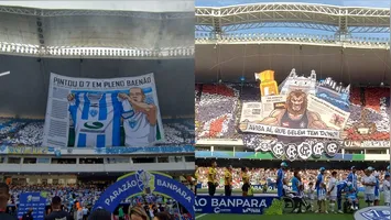 Torcidas de Paysandu e Remo demonstrando seu fanatismo nas arquibancadas do Mangueirão