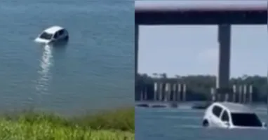 Um carro caiu no rio Tocantins na tarde deste sábado (12).