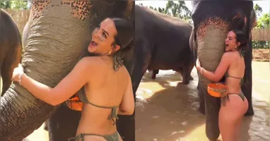 A atriz está passando férias na Tailândia após concluir as gravações de um filme.