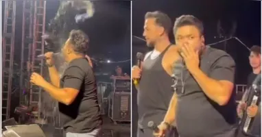 Cantor Rick Rocha, vocalista da banda de forró Malla100Alça, foi atingido no rosto por uma lata de cerveja.