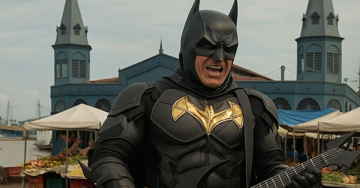 O personagem vestido de Batman tem feito sucesso ao interpretar clássicos do eterno Raul Seixas