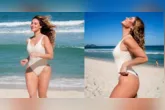 De maiô creme e sorriso no rosto, Paolla Oliveira corre pela praia da Barra da Tijuca e conquista os fãs com leveza e autenticidade.