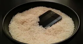 Enfiar o aparelho molhado dentro de um pote de arroz