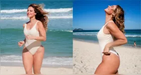 De maiô creme e sorriso no rosto, Paolla Oliveira corre pela praia da Barra da Tijuca e conquista os fãs com leveza e autenticidade.