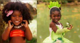 Ágatha, de 3 anos, durante ensaio fotográfico inspirado em “Moana” e na "Princesa Tiana" que chamou atenção da Johnson & Johnson