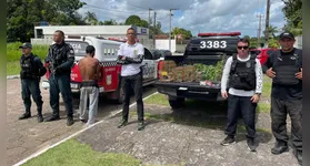 Suspeito e maconha apresentada pela PC