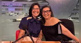 Priscila Belfort e Val Valadares no estúdio da RBA TV após gravação do especial DOL Delas.