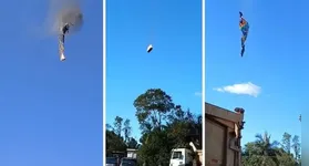 Vídeos que circulam nas redes sociais mostram o momento exato que o balão é consumido pelas chamas