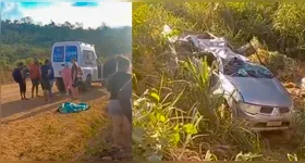 A caminhonete seguia pela rodovia quando o motorista perdeu o controle da direção e o veículo caiu em uma ribanceira.