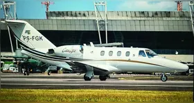 Jatinho prefixo PS-FGK, avaliado em cerca de US$ 2 milhões, é apontado pelo MP como tendo parcelas pagas com verba pública; aeronave pertence ao prefeito afastado Daniel Santos