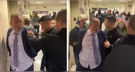 Brad Lander, controlador da cidade de Nova York e candidato à prefeitura, é algemado por agentes do ICE dentro de um tribunal em Manhattan.