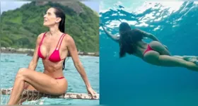 Deborah posou para os cliques em um barco, também registrou momentos em uma prancha e não deixou de mostrar seu mergulho nas águas cristalinas do destino paradisíaco.