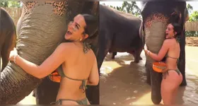 A atriz está passando férias na Tailândia após concluir as gravações de um filme.