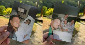 Cantora aparece em duas fotos ao lado de amigos