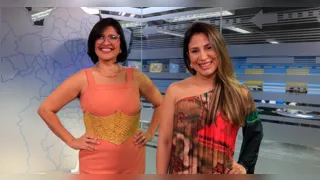 Priscila Belfort e Drielle Sasaki no estúdio da RBA TV após gravação do DOL Delas.