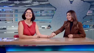 Priscila Belfor e Adriely Houat durante gravação do DOL Delas no estúdio da RBA TV.