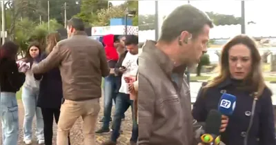 Nas imagens que repercutiram nas redes sociais, é possível ver que Lucas Martins e Grace tentavam disputar uma exclusiva quando o repórter aparece tentando afastar a colega durante uma entrada ao vivo.