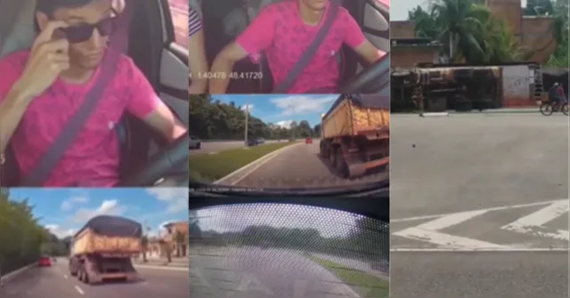 Imagem ilustrativa da notícia Influencer escapa de ser atingindo por caminhão que tombou em Belém