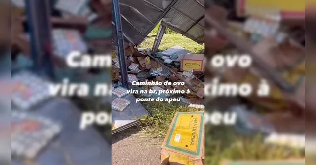 Imagem ilustrativa da notícia Caminhão com ovos tomba em rodovia no Apeú, em Castanhal