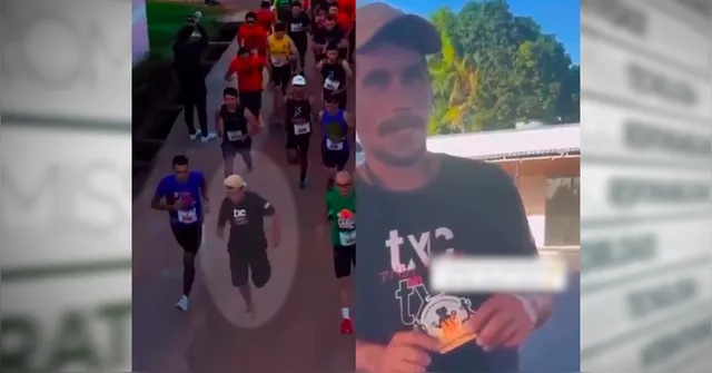 Imagem ilustrativa da notícia VÍDEO: embriagado corre 8 km de chinelo e viraliza em prova de rua no Pará