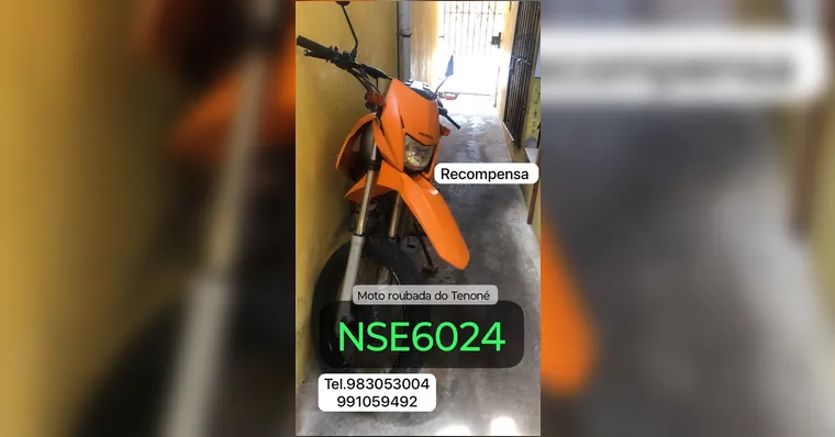 Imagem ilustrativa da notícia Moto é roubada no bairro Tenoné e dono oferece recompensa