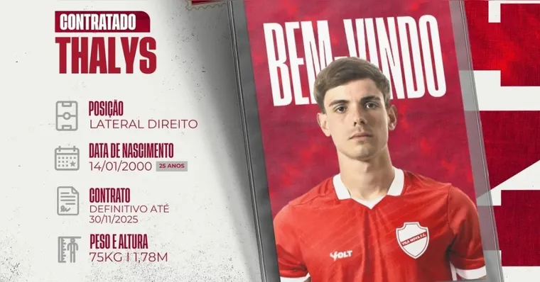 Imagem ilustrativa da notícia Ex-Remo. Thalys pode estrear pelo Vila Nova contra o Paysandu