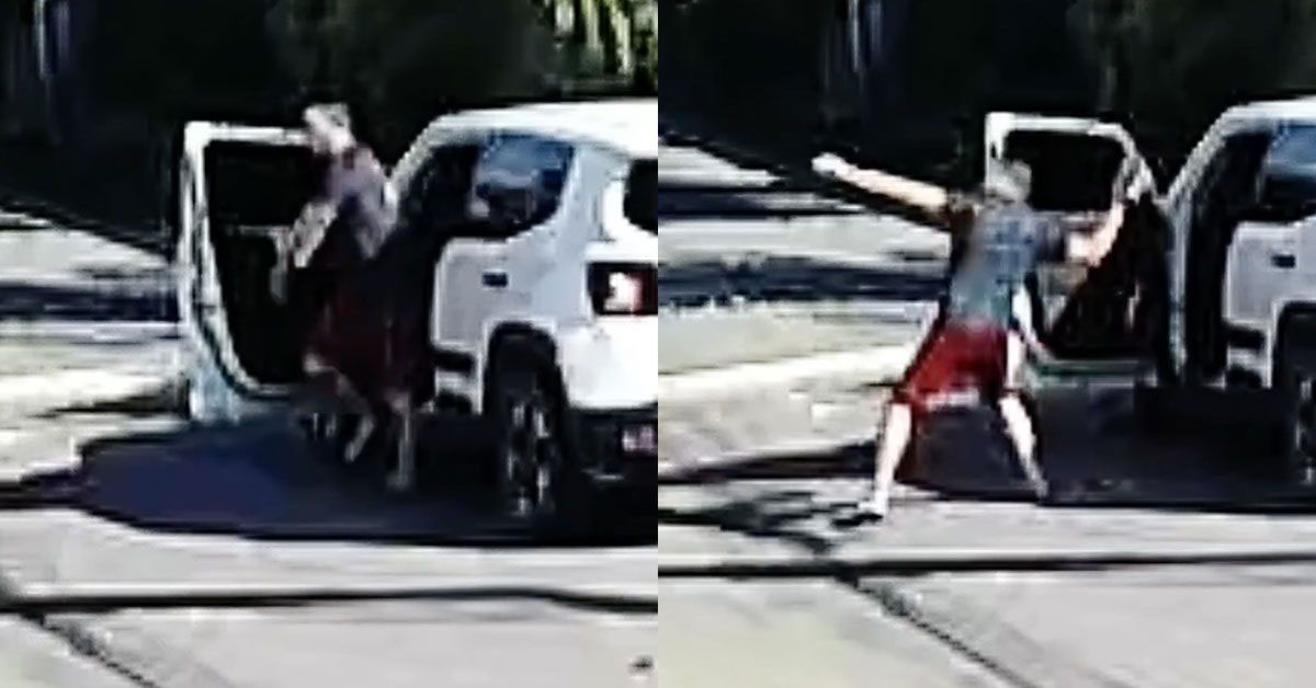Câmeras de segurança registraram o momento em que motorista desce de veículo, lança um objeto contra o templo e foge em seguida.