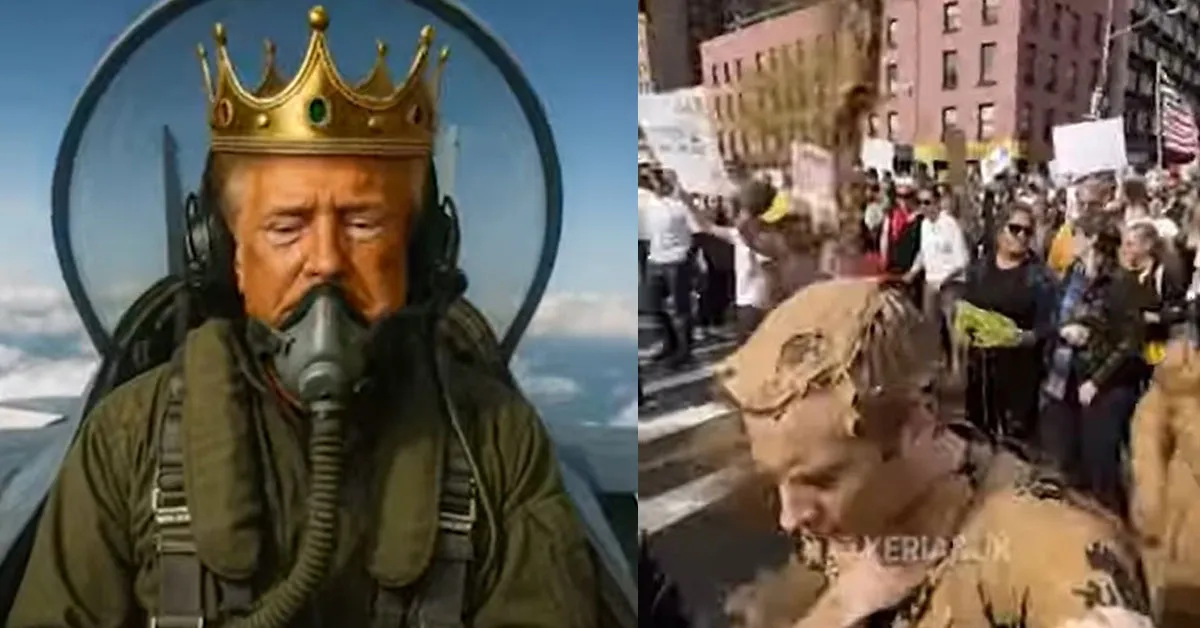 Donald Trump gera polêmica ao publicar vídeo de IA debochando de manifestantes durante protestos 'No Kings'.