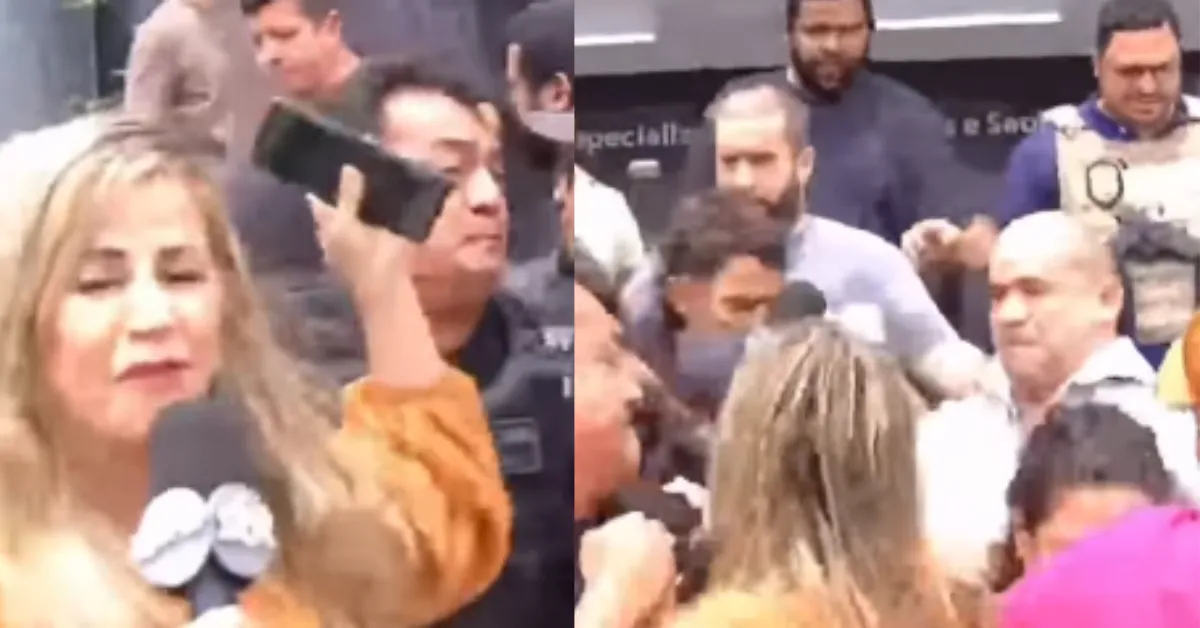 Mesmo em meio ao caos, a jornalista manteve o foco.