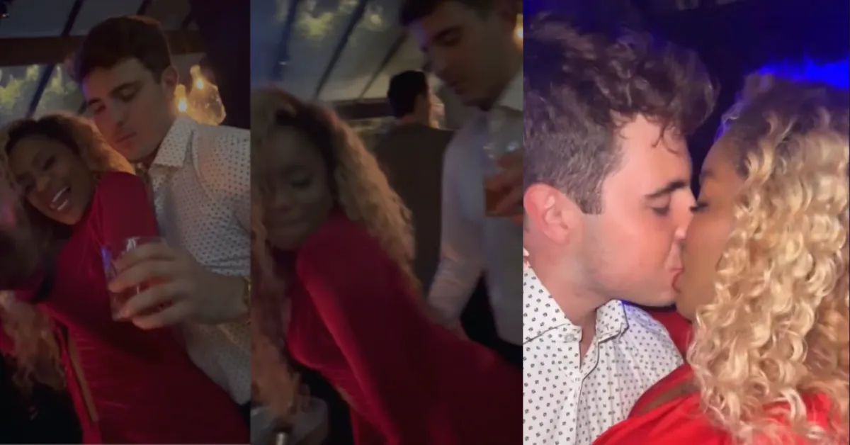 Cariúcha e João Augusto Liberato foram vistos trocando carinhos em festa de João Silva, no Morumbi, em São Paulo.