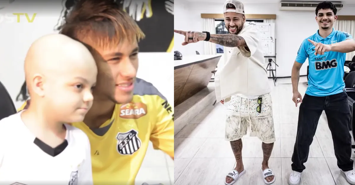 Matheus e Neymar se reencontram no CT Rei Pelé; emoção marcou a visita após mais de uma década.