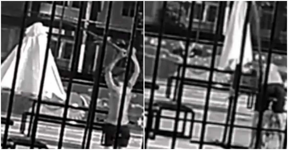 Segundo as imagens, o autor se aproxima da estrutura de proteção solar e, em questão de segundos, executa a desmontagem.