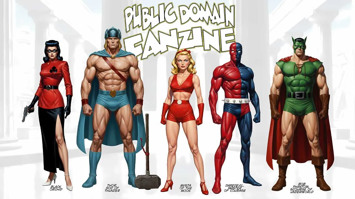 O Public Domain Fanzine é um projeto editorial independente dedicado a manter viva a herança cultural dos Quadrinhos da Era de Ouro (1938–1956).