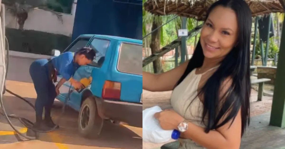Josiane viralizou nas redes sociais enquanto abastece um veículo