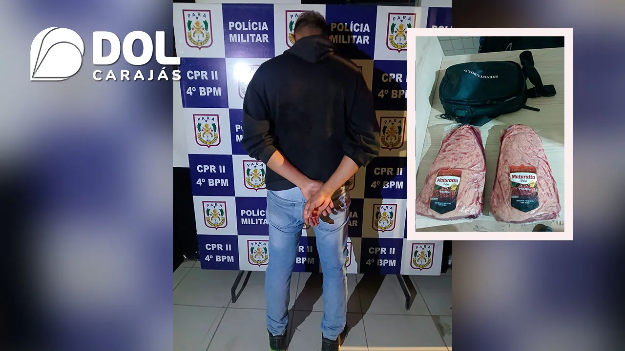 As duas peças de picanha, alvo da tentativa de furto, foram encontradas dentro da mochila do acusado.