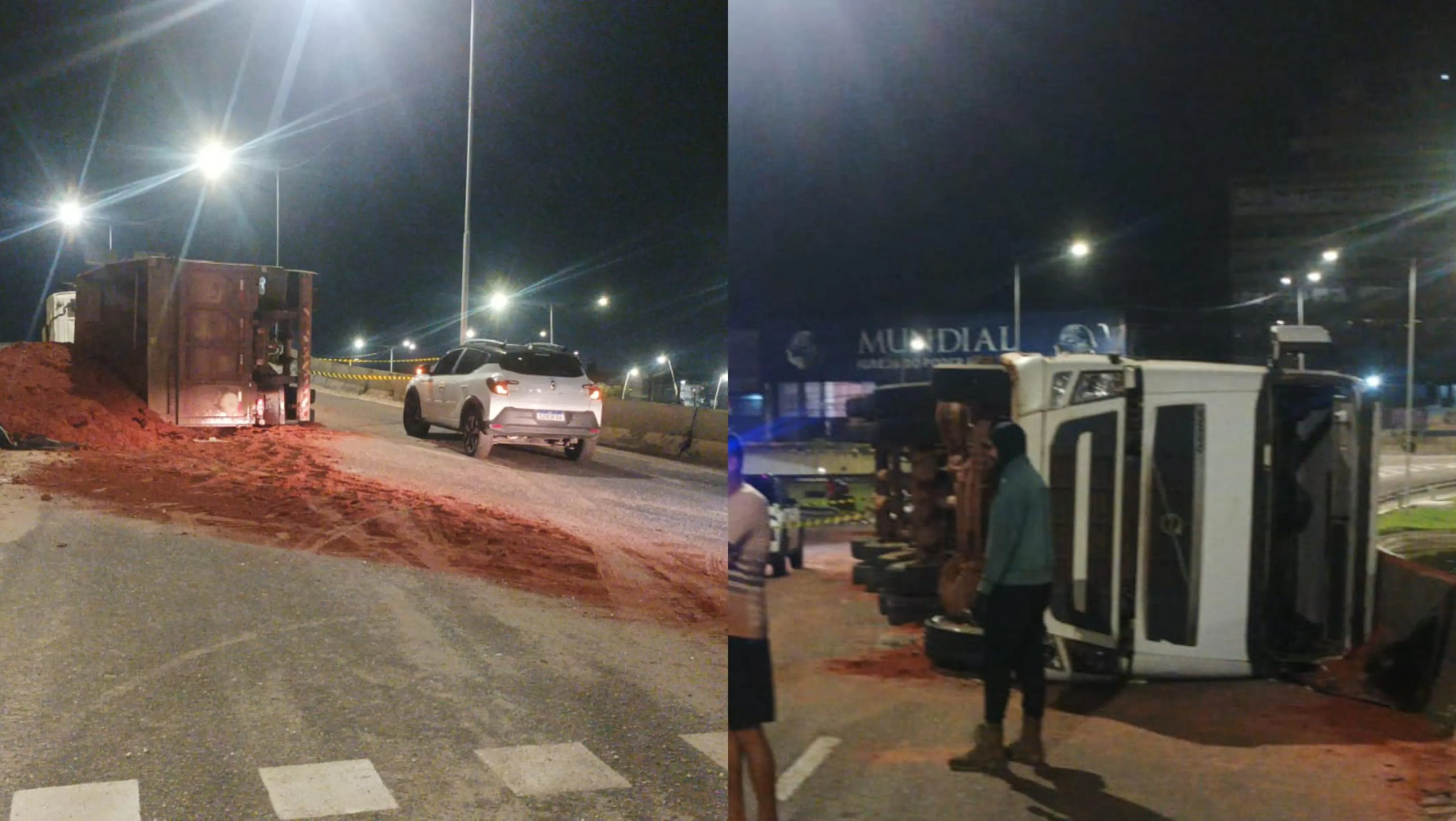 BR-316: o caminhão que tombou transportava uma carga de areia.
