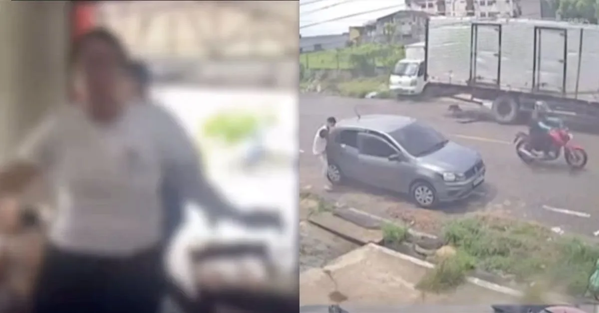 Câmeras de segurança registraram o momento em que os criminosos abordam o policial militar e a correria de populares em um comércio próximo ao local do ataque.