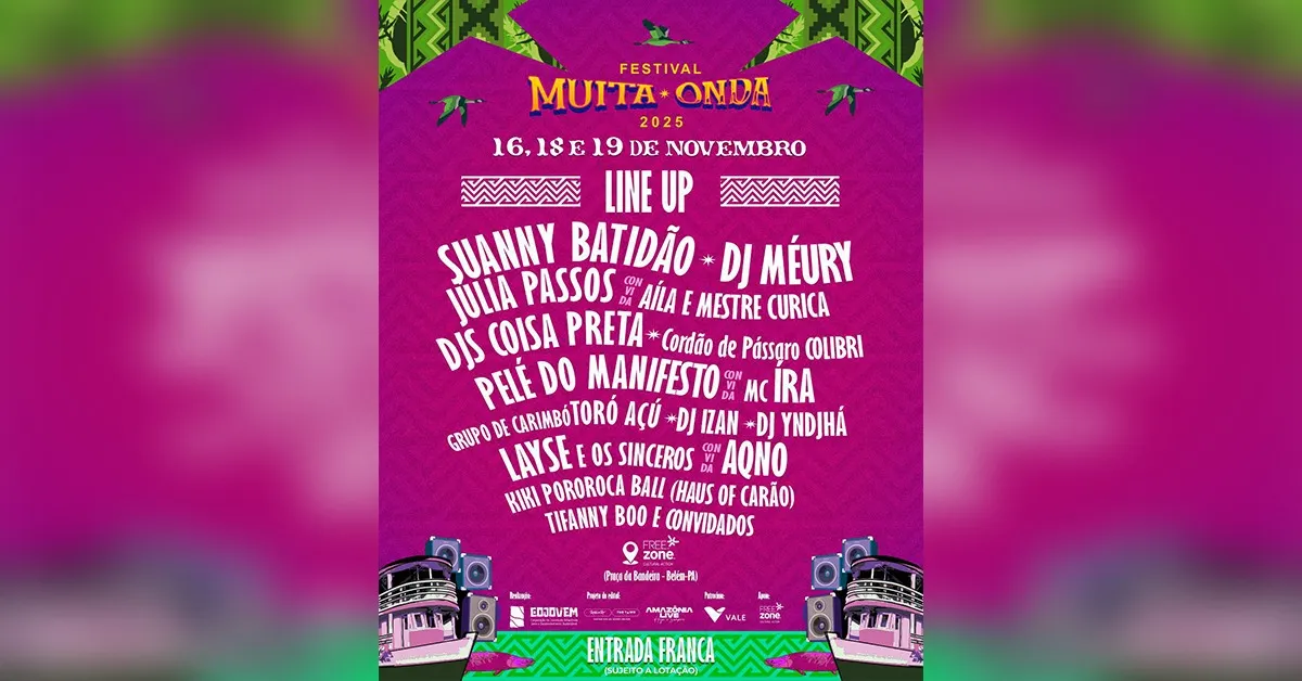 O Festival Muita Onda é uma realização do Cojovem, projeto contemplado pelo edital do Rock in Rio, The Town e Amazônia Live, com patrocínio da Vale