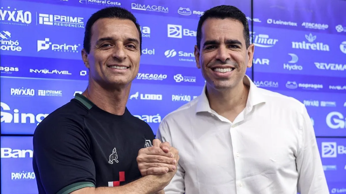 Técnico Junior Rocha e executivo de futebol Marcelo Sant'Ana, ambos anunciados pelo Paysandu